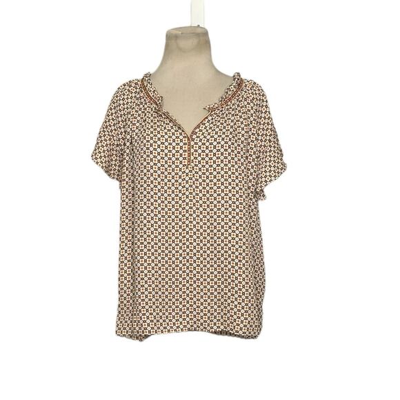 Max Studio pink yellow print short ruffle sleeves blouse size XL - Picture 1 of 11